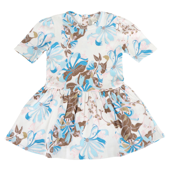 puff sleeve drop waist dress | blue honeysuckle | organic cotton interlock