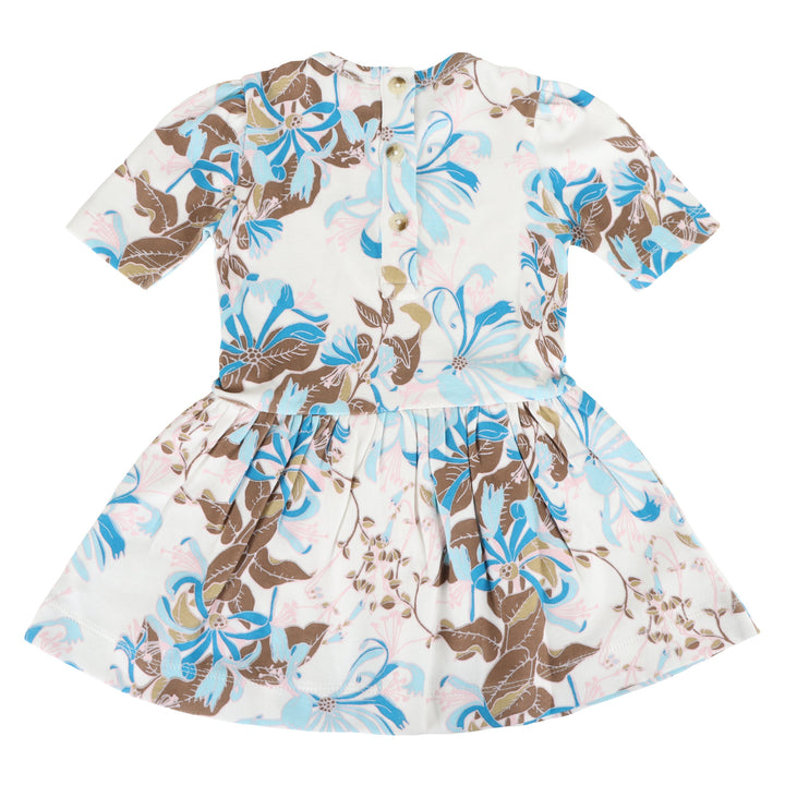 puff sleeve drop waist dress | blue honeysuckle | organic cotton interlock