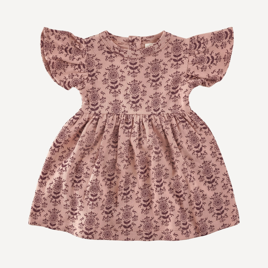 flutter sleeve dress | rose folk wallpaper | organic cotton jersey