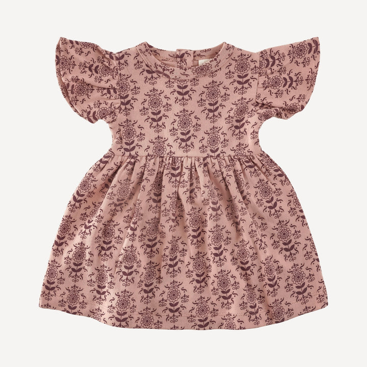 flutter sleeve dress | rose folk wallpaper | organic cotton jersey