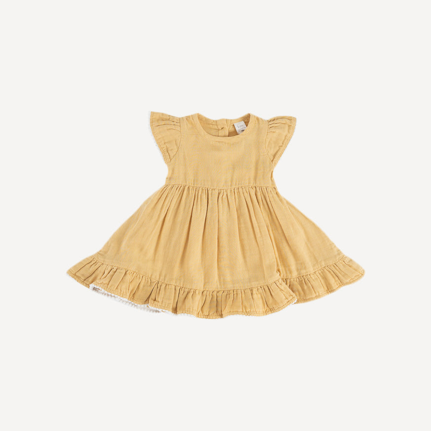 flutter sleeve pinafore dress | new wheat | organic cotton gauze