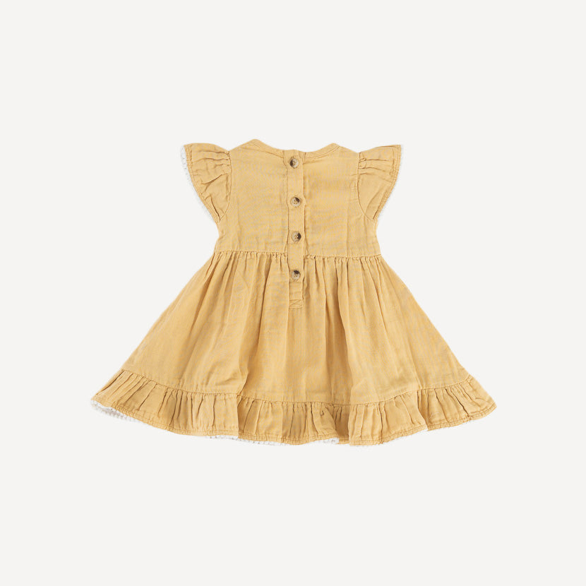 flutter sleeve pinafore dress | new wheat | organic cotton gauze