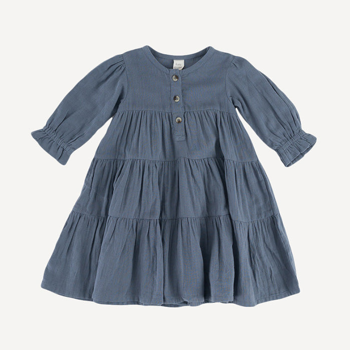 long sleeve prairie dress | london blue | organic cotton gauze