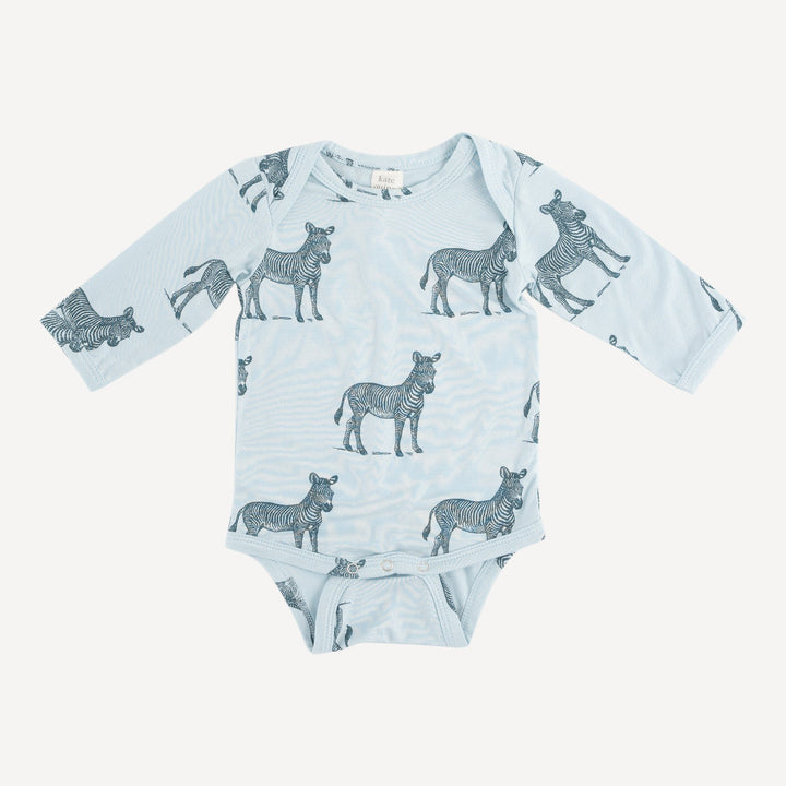 PREORDER long sleeve lap neck bodysuit | blue zebra | bamboo