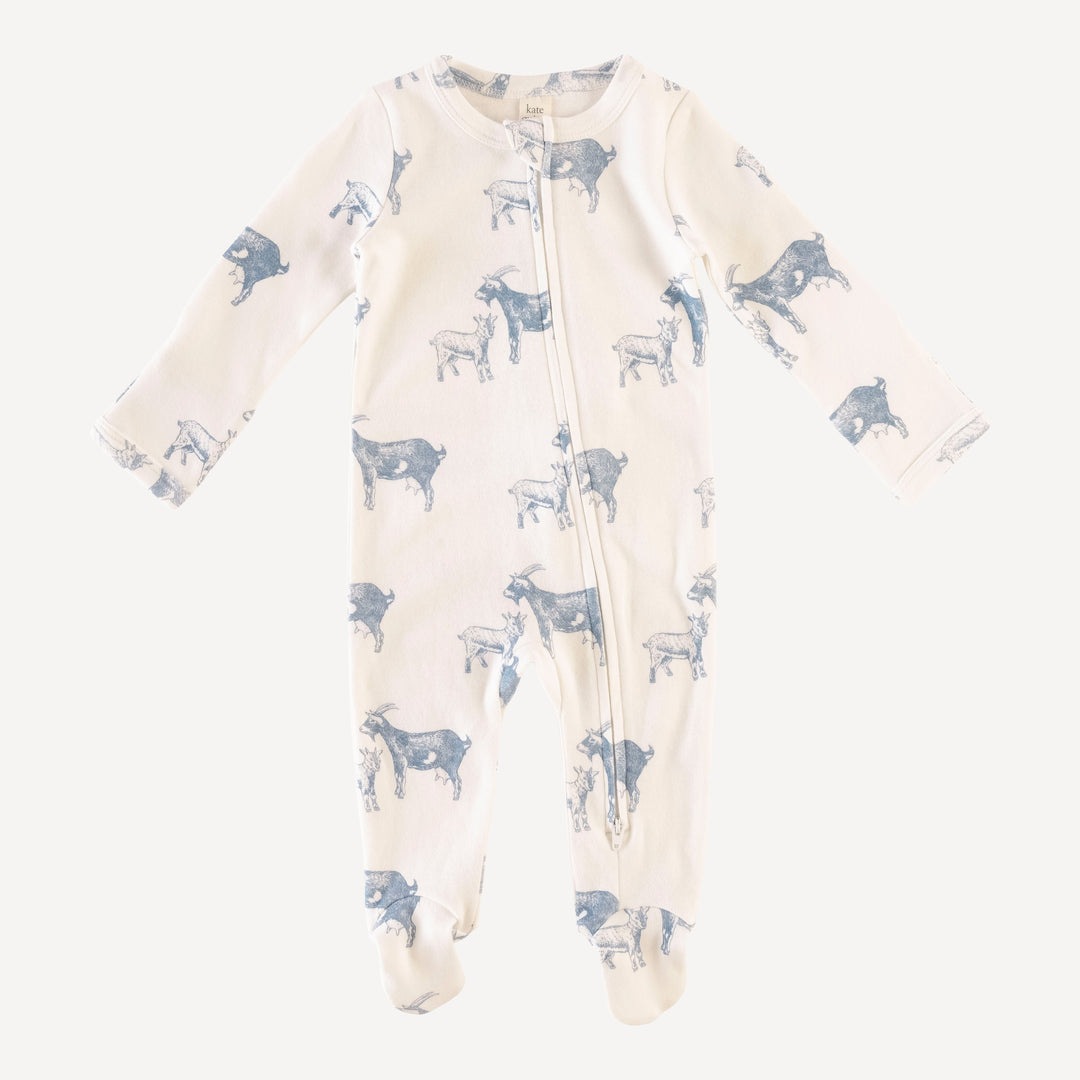 long sleeve two way zipper footie | goats | organic cotton interlock