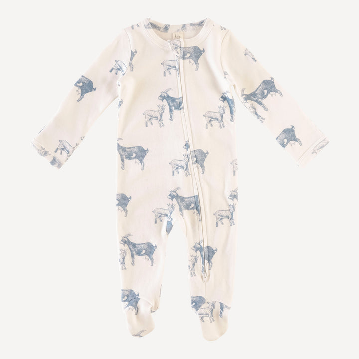 long sleeve two way zipper footie | goats | organic cotton interlock