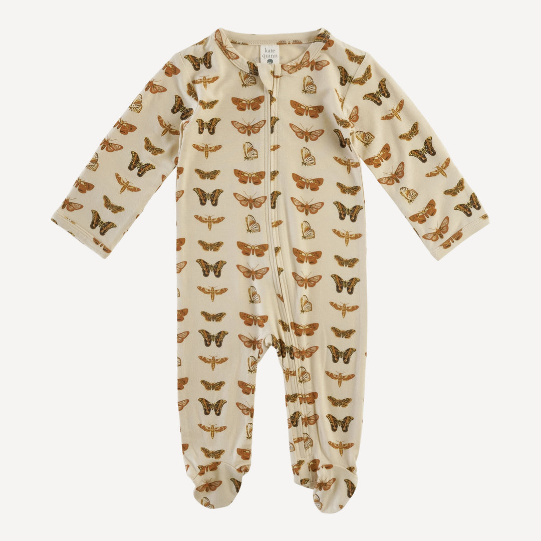 PREORDER long sleeve two way zipper footie | neutral moth | bamboo