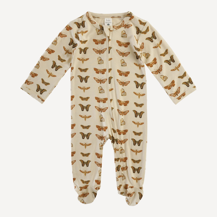 PREORDER long sleeve two way zipper footie | neutral moth | bamboo