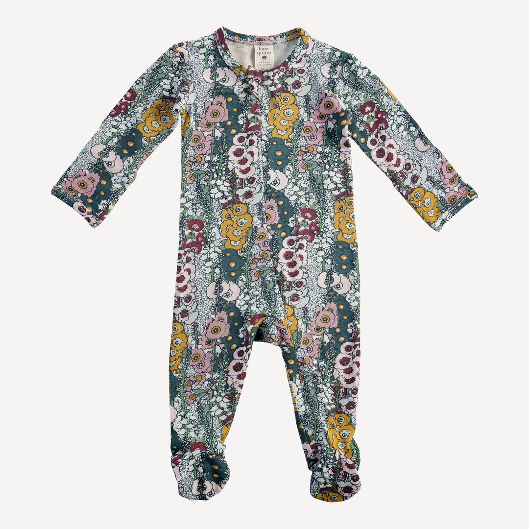 PREORDER long sleeve two way zipper footie | hollyhock | bamboo