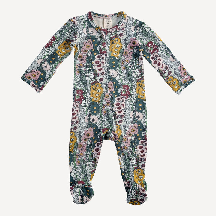 PREORDER long sleeve two way zipper footie | hollyhock | bamboo