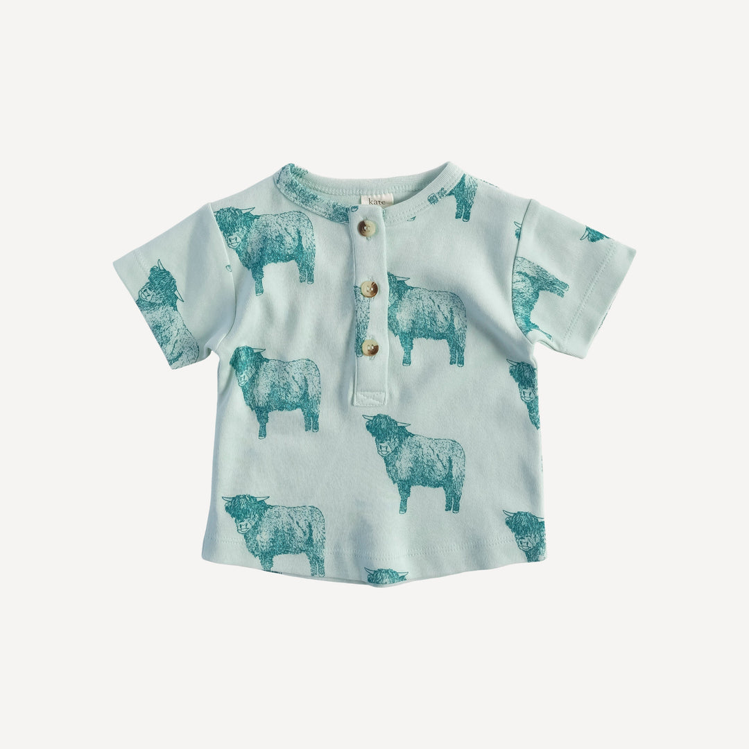 short sleeve basic henley tee | highland cow | organic cotton jersey