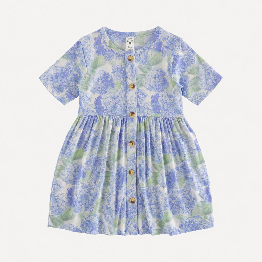 PREORDER short sleeve button front dress | blue hydrangea | bamboo