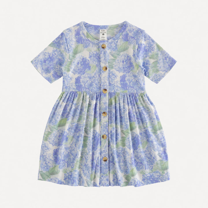 PREORDER short sleeve button front dress | blue hydrangea | bamboo
