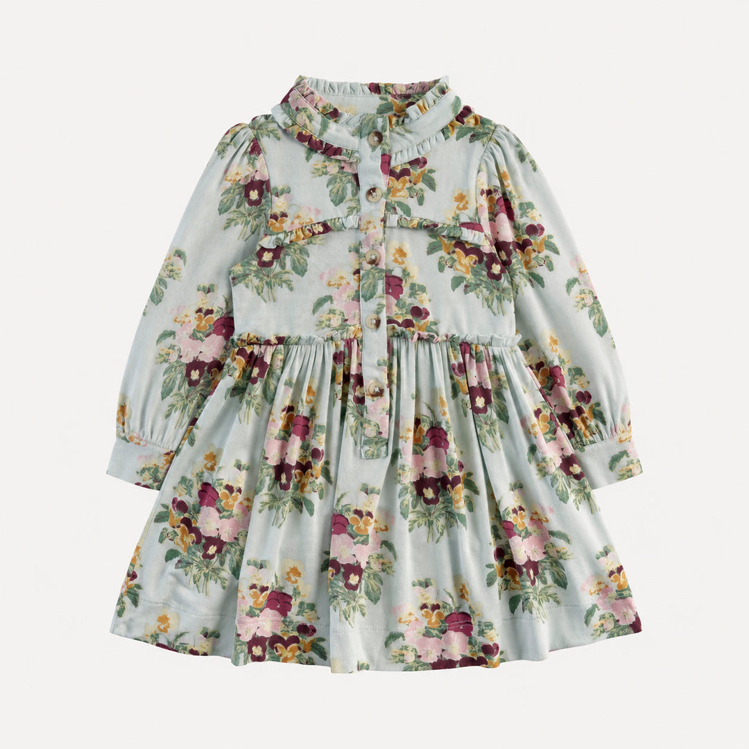 PREORDER long sleeve tiny ruffle dress | pansy | bamboo