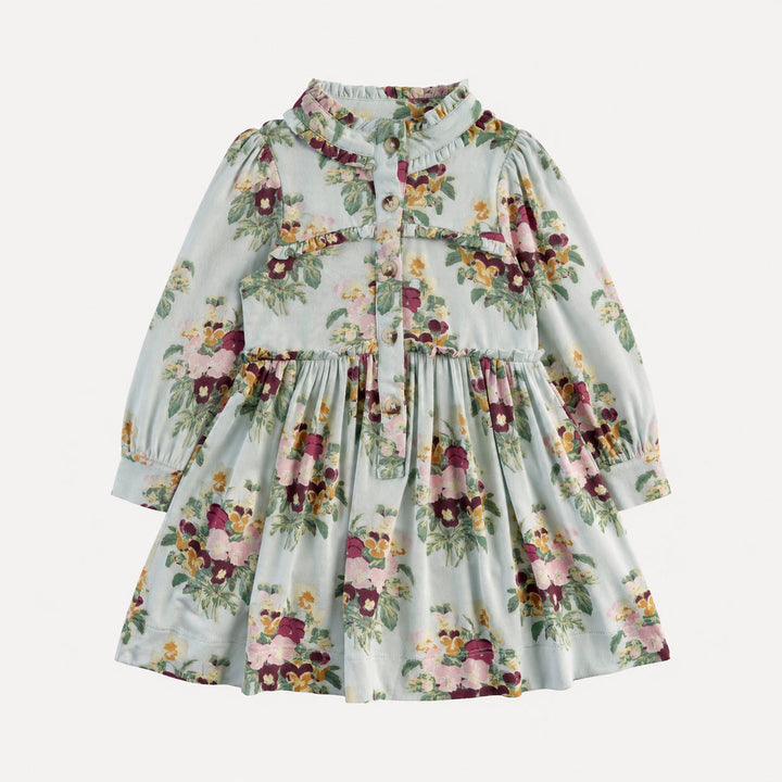 PREORDER long sleeve tiny ruffle dress | pansy | bamboo