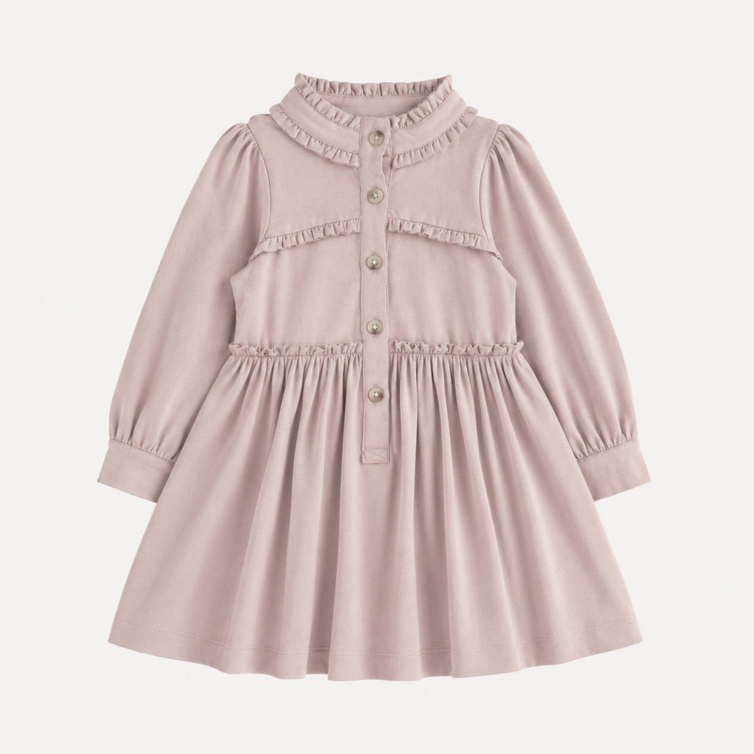 PREORDER long sleeve tiny ruffle dress | rose smoke | bamboo