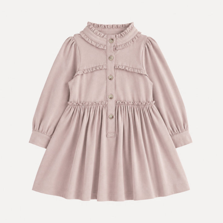 PREORDER long sleeve tiny ruffle dress | rose smoke | bamboo