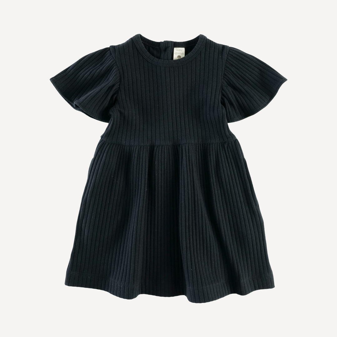 PREORDER flutter sleeve dress | black | organic cotton wide rib