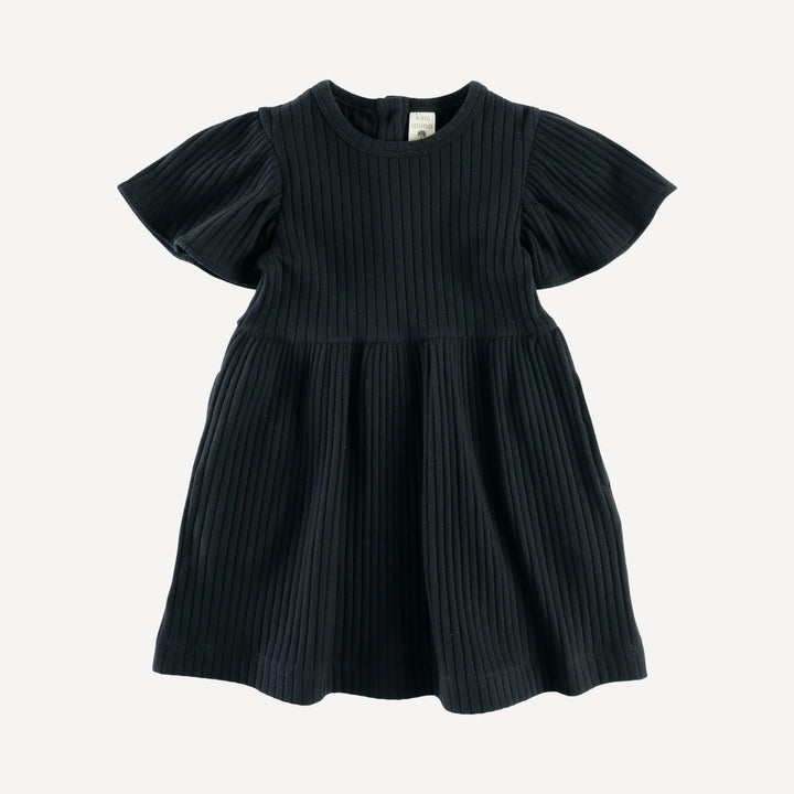 PREORDER flutter sleeve dress | black | organic cotton wide rib