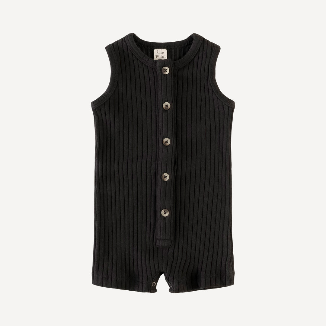 PREORDER sleeveless button shortie | black | organic cotton wide rib