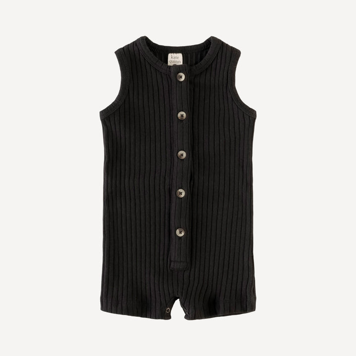 PREORDER sleeveless button shortie | black | organic cotton wide rib