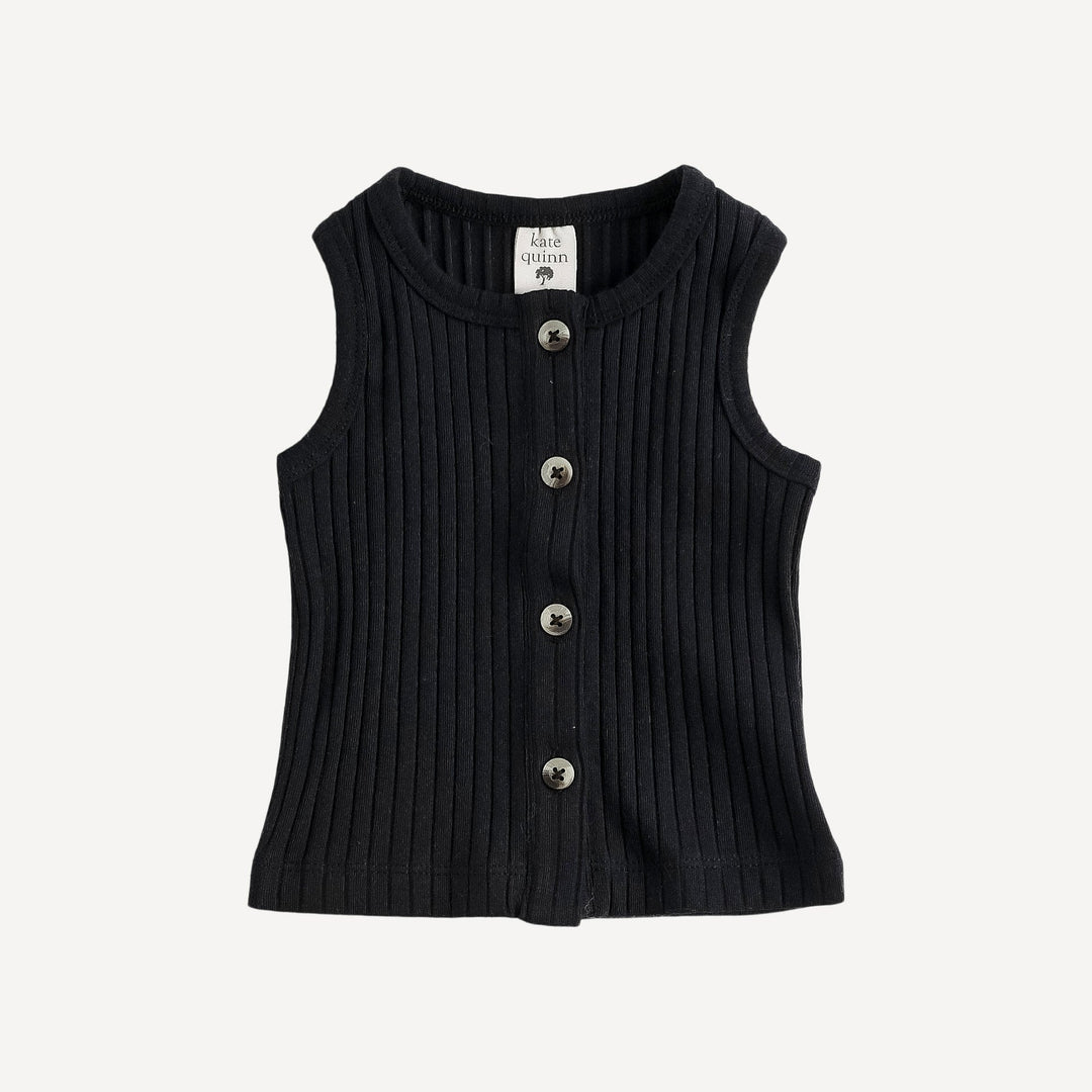 PREORDER skinny button down tank | black | organic cotton wide rib