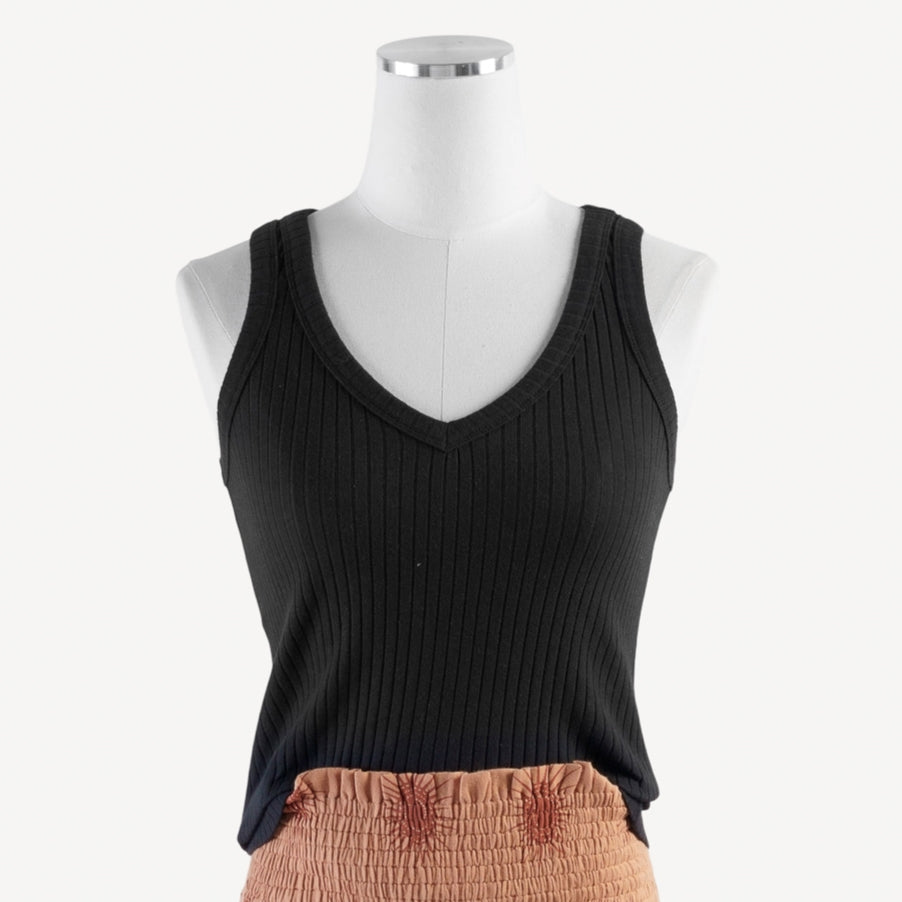 PREORDER womens v-neck layering tank | black | organic cotton wide rib