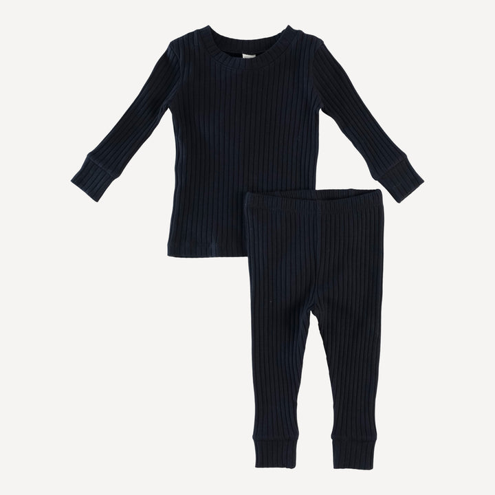 PREORDER long sleeve crew neck pj set | black | organic cotton wide rib