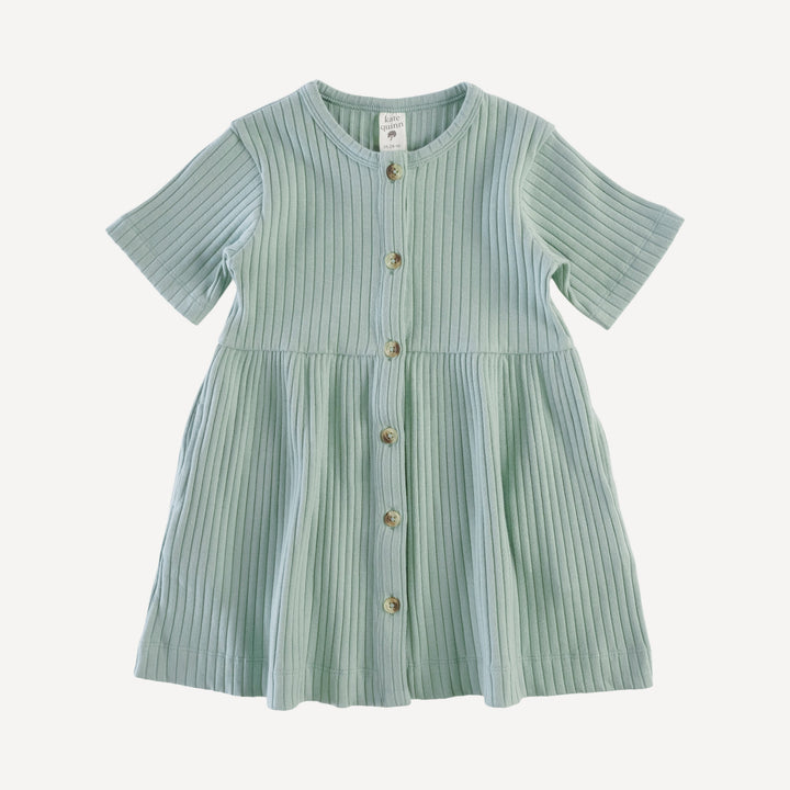 PREORDER short sleeve button front dress | jadeite | organic cotton wide rib