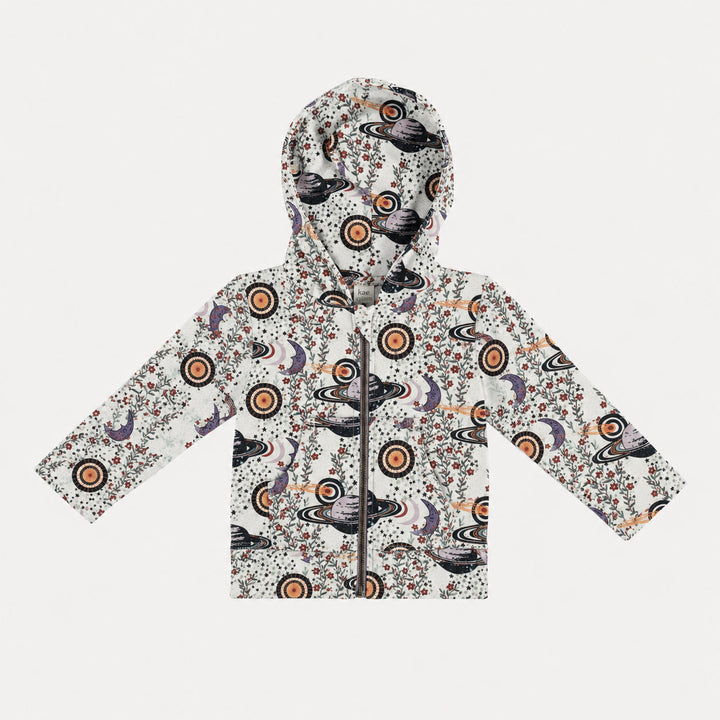 PREORDER long sleeve skinny zipper pocket hoodie | mystical planets | bamboo