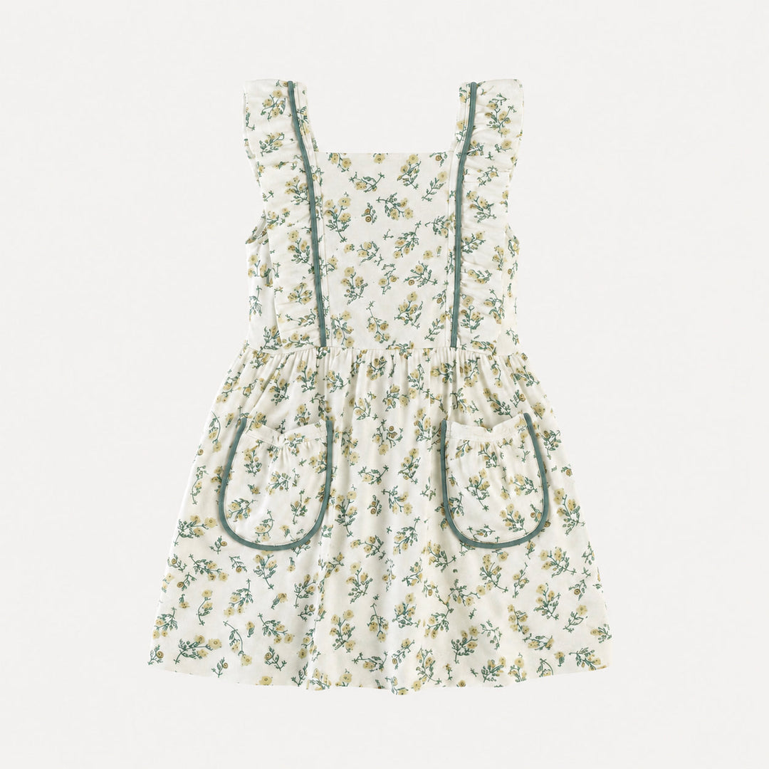 PREORDER sleeveless piped pinafore ruffle dress | tiny chamomile | bamboo