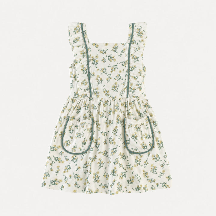 PREORDER sleeveless piped pinafore ruffle dress | tiny chamomile | bamboo