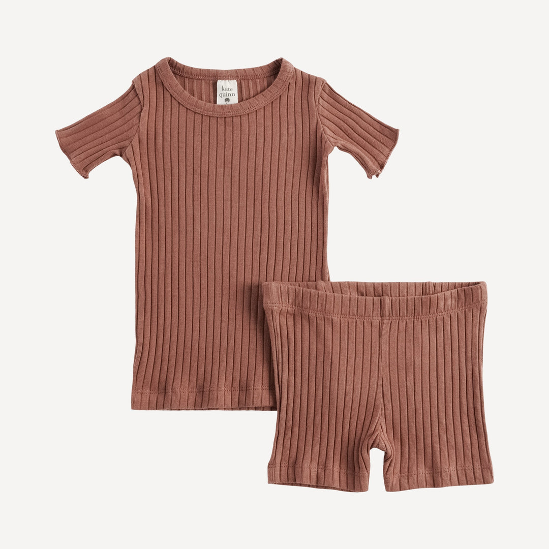 PREORDER short sleeve crew neck pj set | patina | organic cotton wide rib