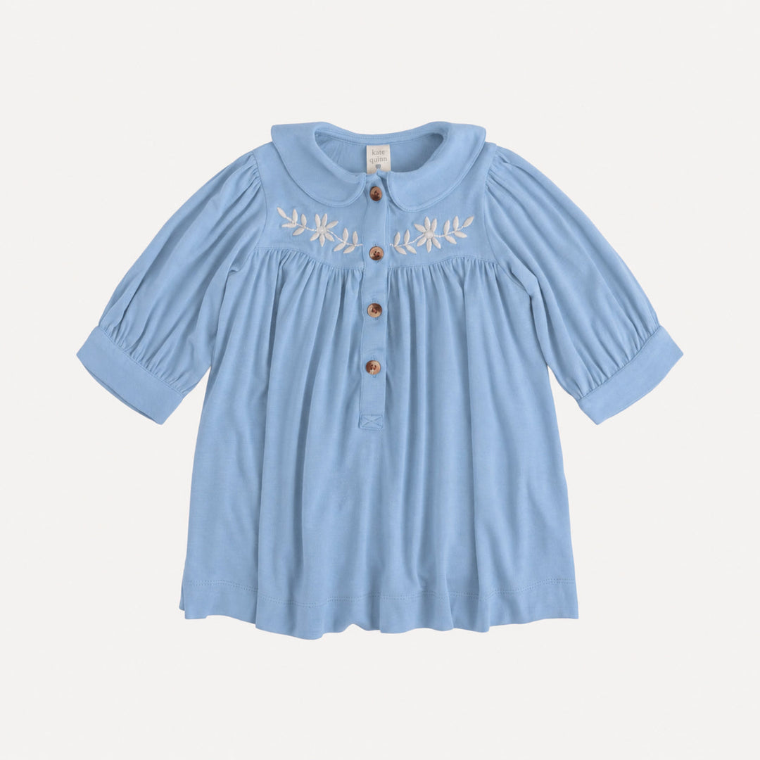 PREORDER long sleeve embroidered cowgirl dress | airy blue | bamboo