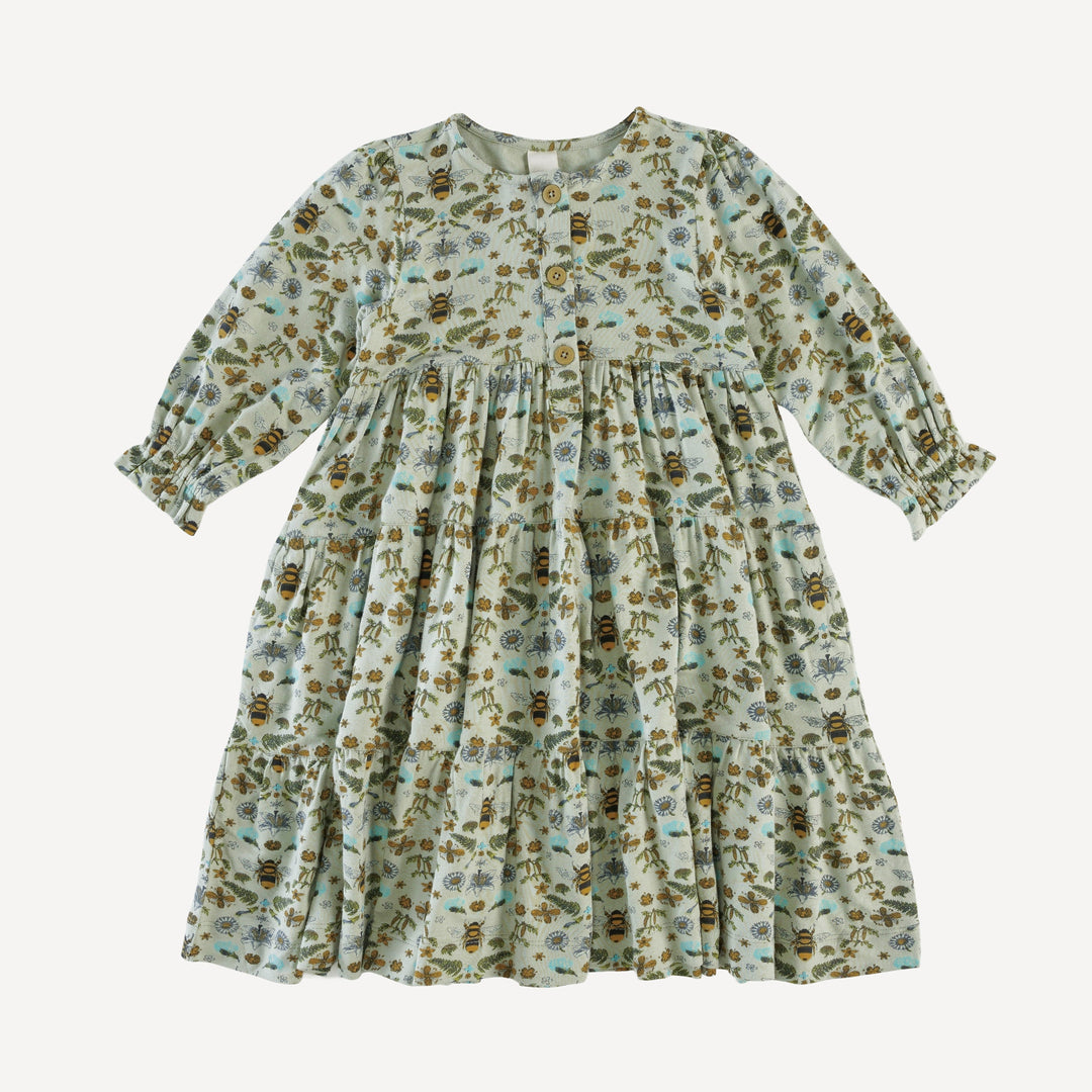 PREORDER long sleeve prairie dress | green litho bee | bamboo