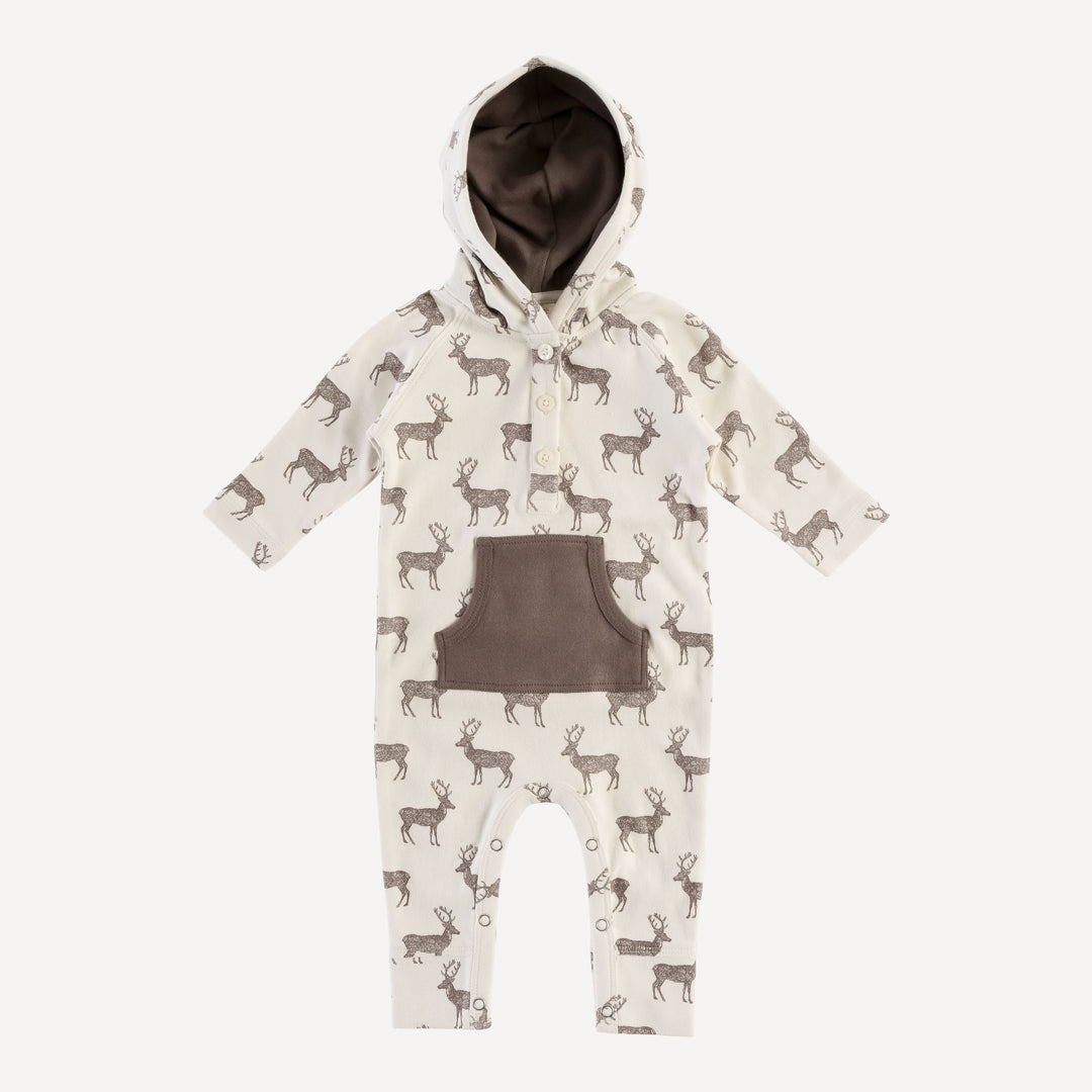 long sleeve hooded sport jumpsuit | coffee reindeer | organic cotton flat rib