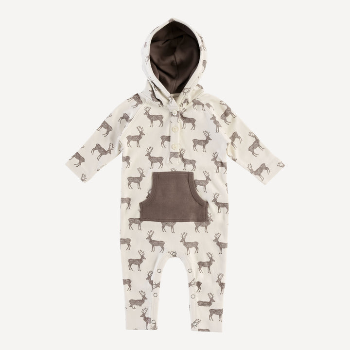 long sleeve hooded sport jumpsuit | coffee reindeer | organic cotton flat rib