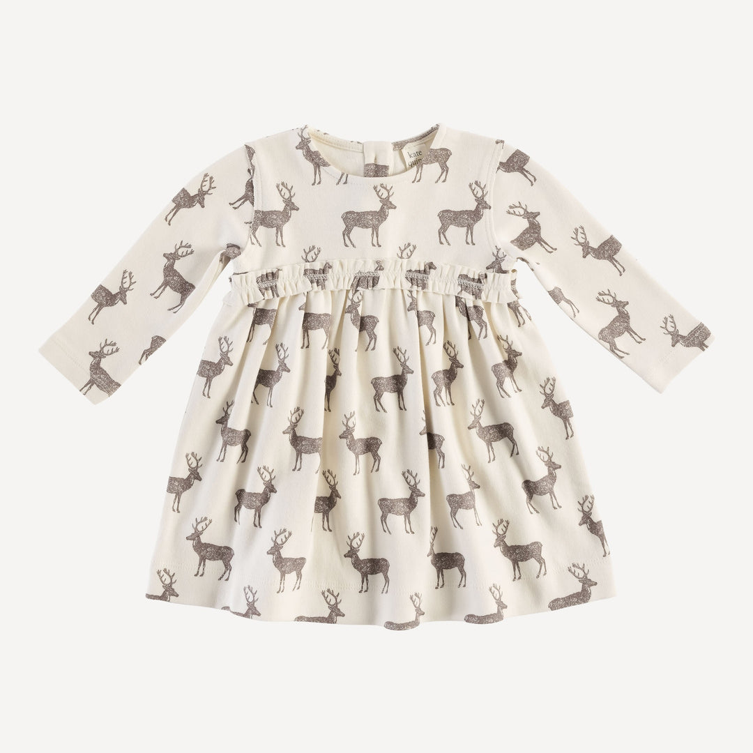 long sleeve rainbow empire dress | coffee reindeer | organic cotton flat rib