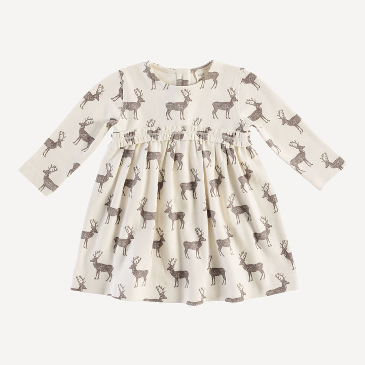 long sleeve rainbow empire dress | coffee reindeer | organic cotton flat rib