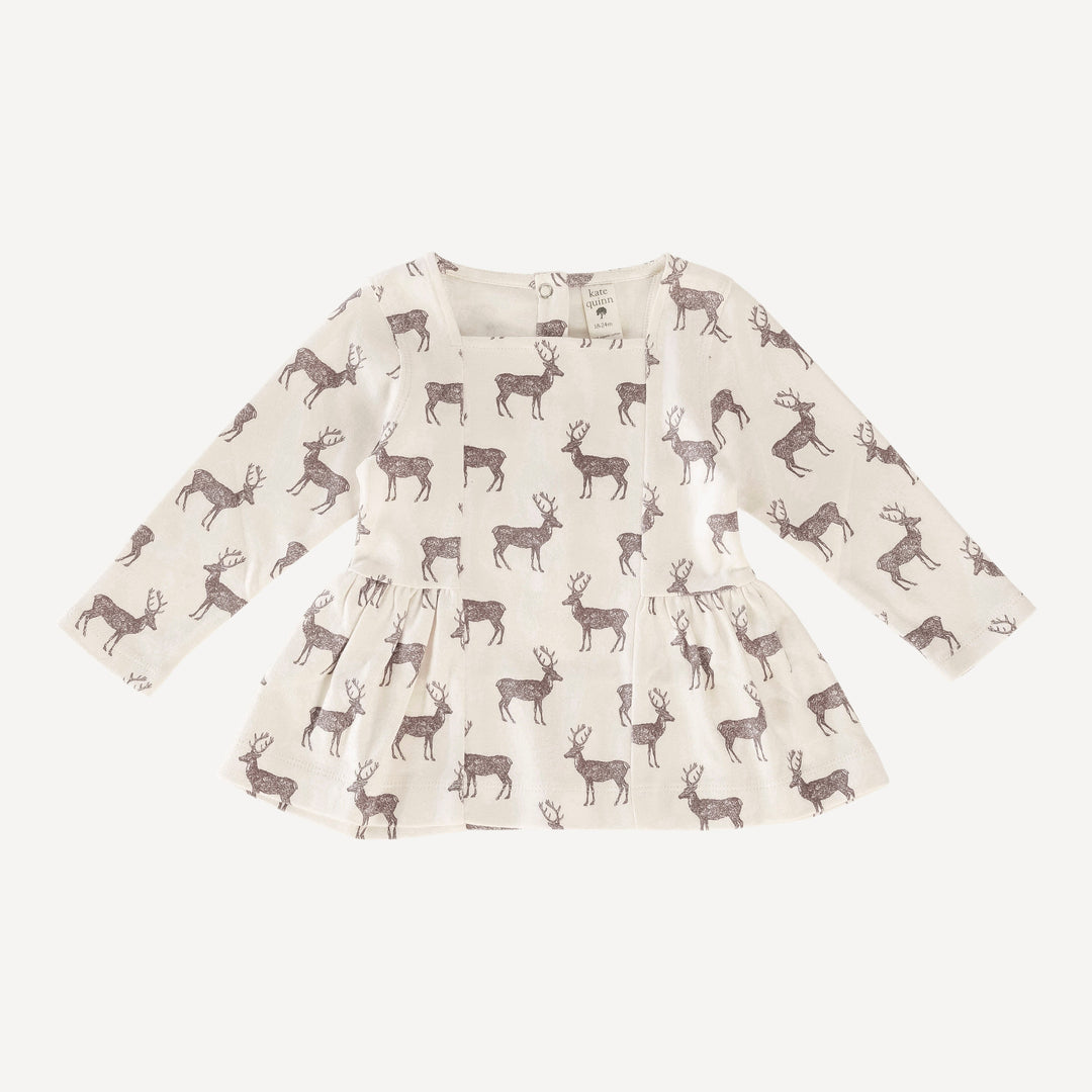 long sleeve ballerina top | coffee reindeer | organic cotton flat rib