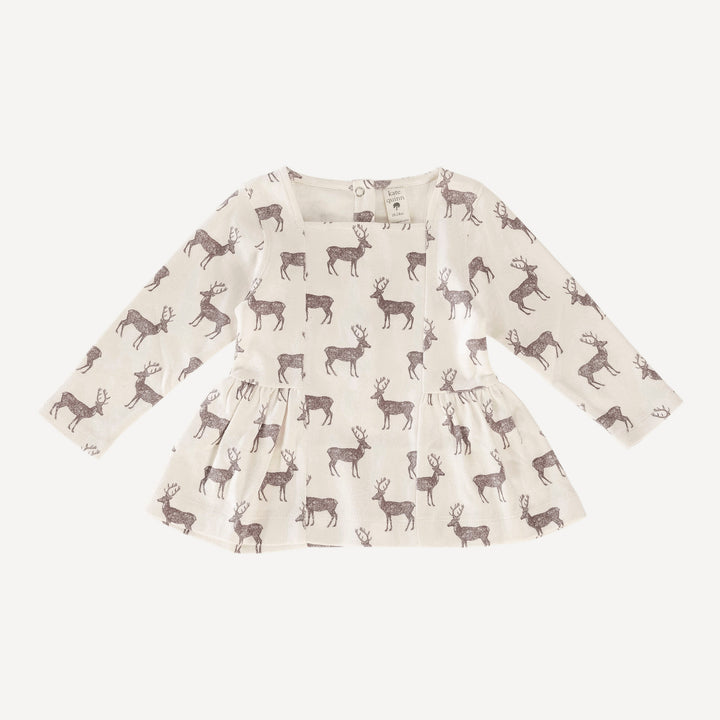 long sleeve ballerina top | coffee reindeer | organic cotton flat rib