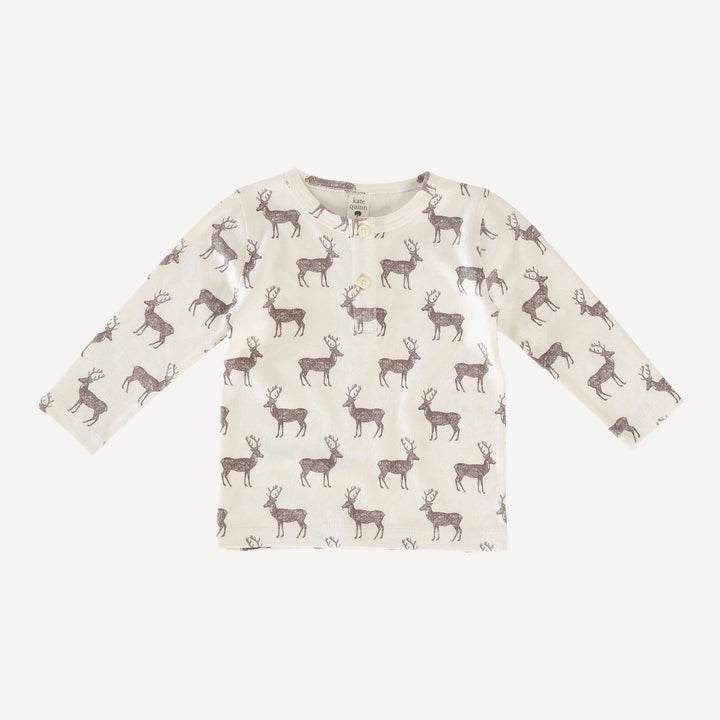long sleeve basic henley tee | coffee reindeer | organic cotton flat rib