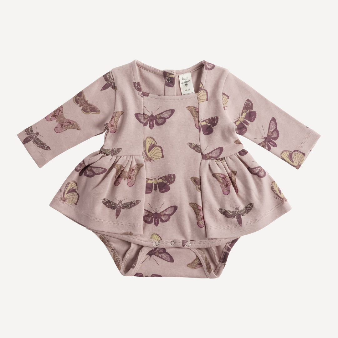 PREORDER long sleeve ballerina bubble | purple moths | organic cotton interlock