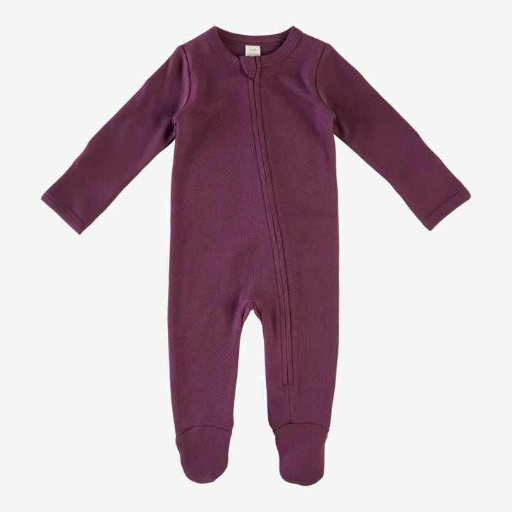 PREORDER long sleeve two way zipper footie | deep purple | organic cotton interlock