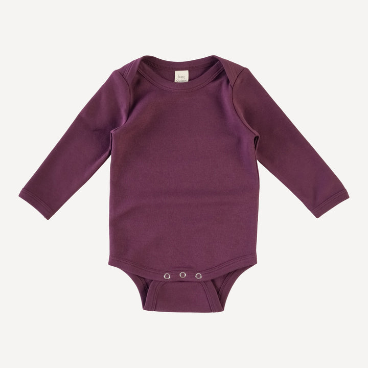 PREORDER long sleeve lap neck bodysuit | deep purple | organic cotton interlock