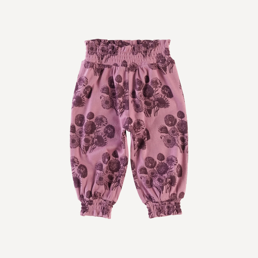 PREORDER smocked waist bubble pant | french violet dahlia | organic cotton interlock