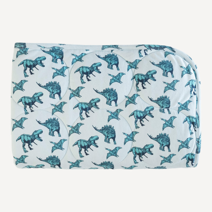 PREORDER classic circle quilt | aqua dinosaur | organic cotton interlock
