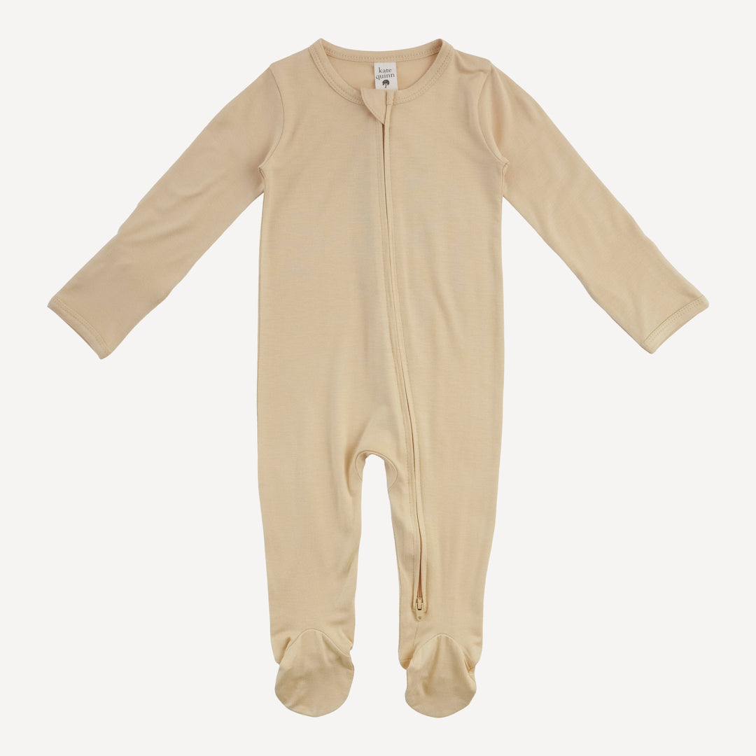 PREORDER long sleeve two way zipper footie | marzipan | organic cotton interlock