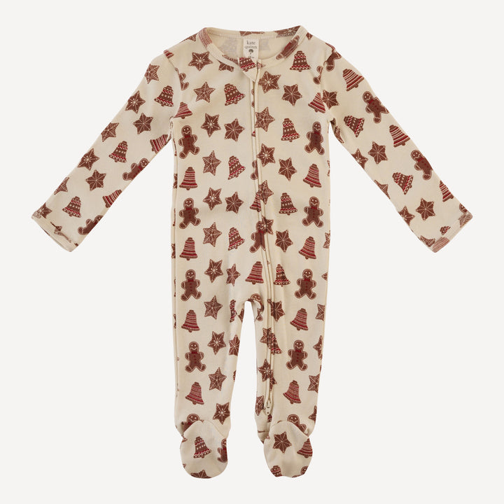 long sleeve two way zipper footie | gingerbread cookies | organic cotton flat rib