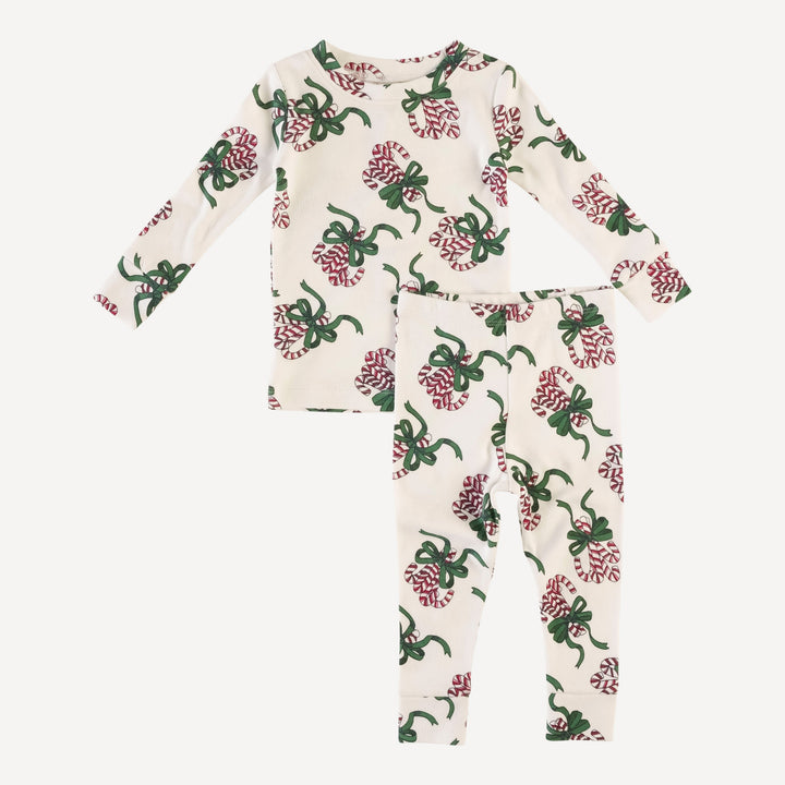 long sleeve crew neck pj set | candy canes | organic cotton flat rib